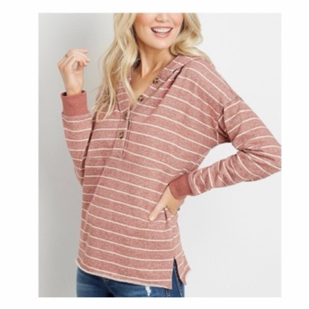Maurices Striped Button Front Hoodie